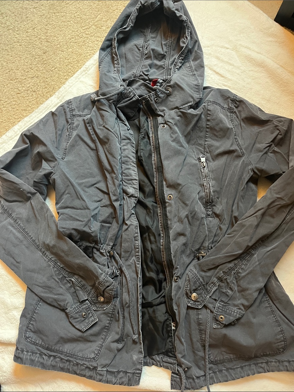 H&M Women's Hooded Utility Jacket in Charcoal